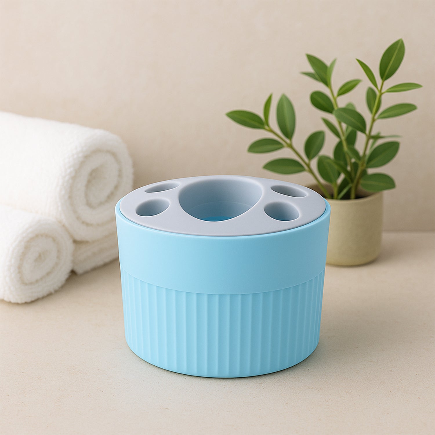Multipurpose Bathroom Toothbrush And Utility Holder Stand With Multiple Slots (1 Pc) Multipurpose Bathroom Toothbrush And Utility Holder Stand With Multiple Slots (1 Pc)